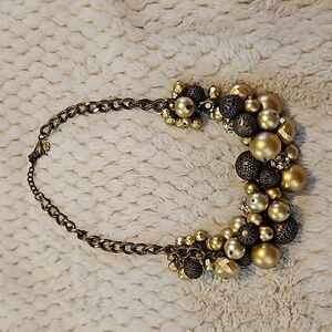 #0176 Vintage SIMPLY VERA WANG RHINESTONE & BEAD CLUSTER Gold Tone Statement